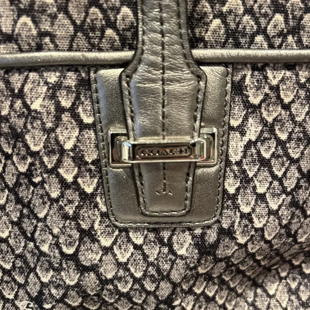 Coach Taylor Snake Print Fabric Gunmetal Grey Alexis Carryall/Tote Handbag READ